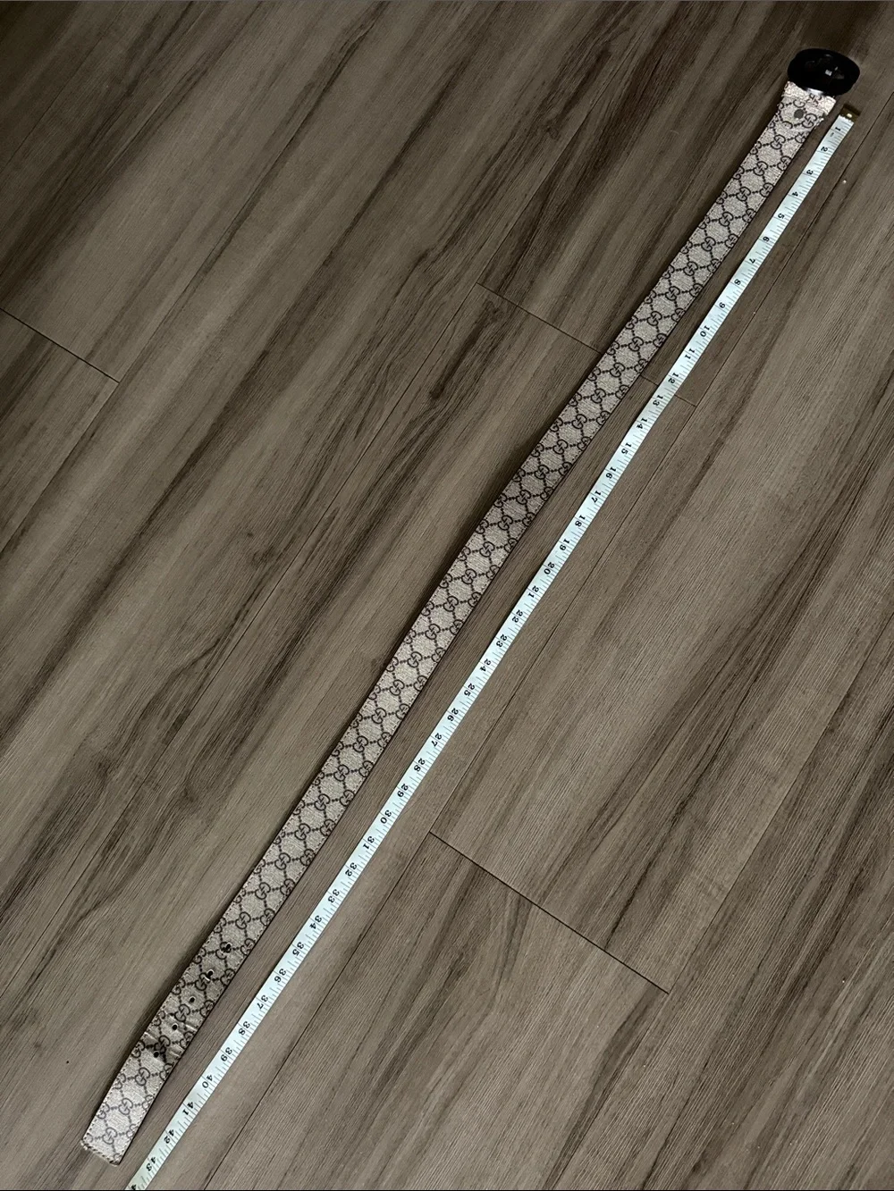 Beige GG Supreme Canvas Belt with Black Double G Buckle